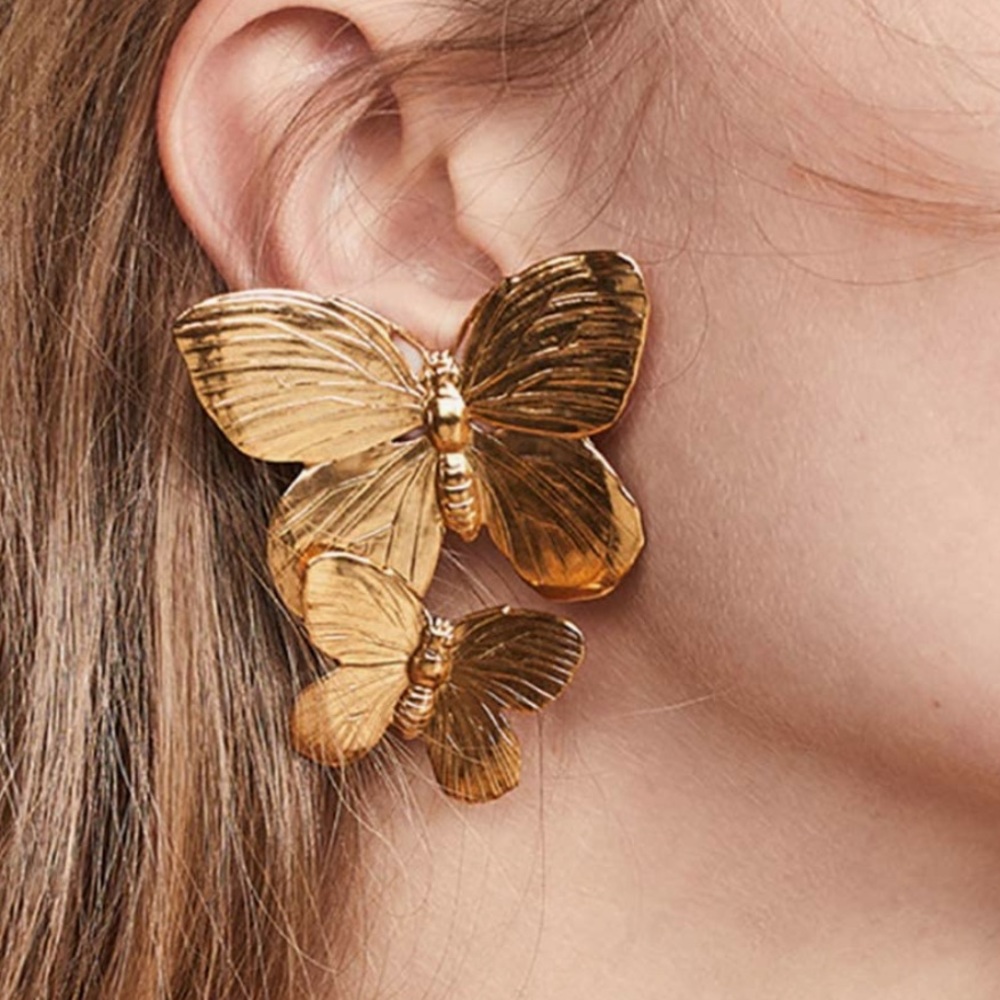 NWT Gold Butterfly Wing Statement Earrings Y2K 2000s